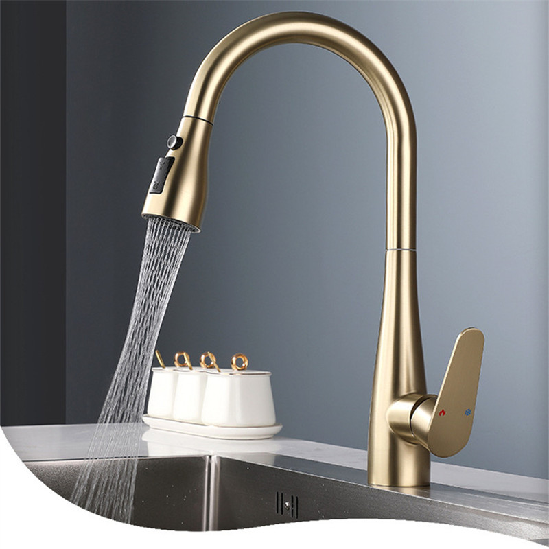 Commercial Kitchen Products - Brushed Gold Pull Out Kitchen Faucet