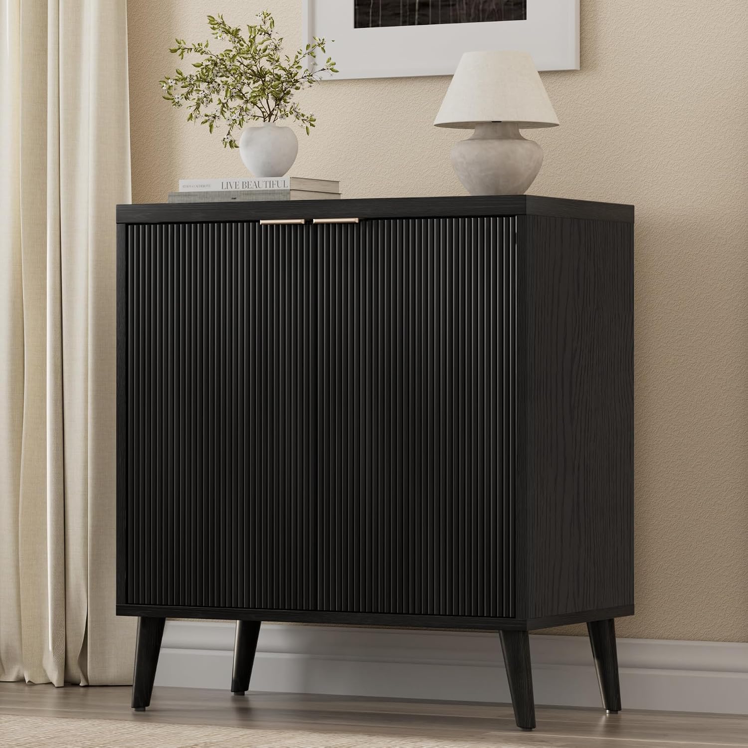 Commercial Kitchen Shed - Fluted Buffet Cabinet With Storage Modern