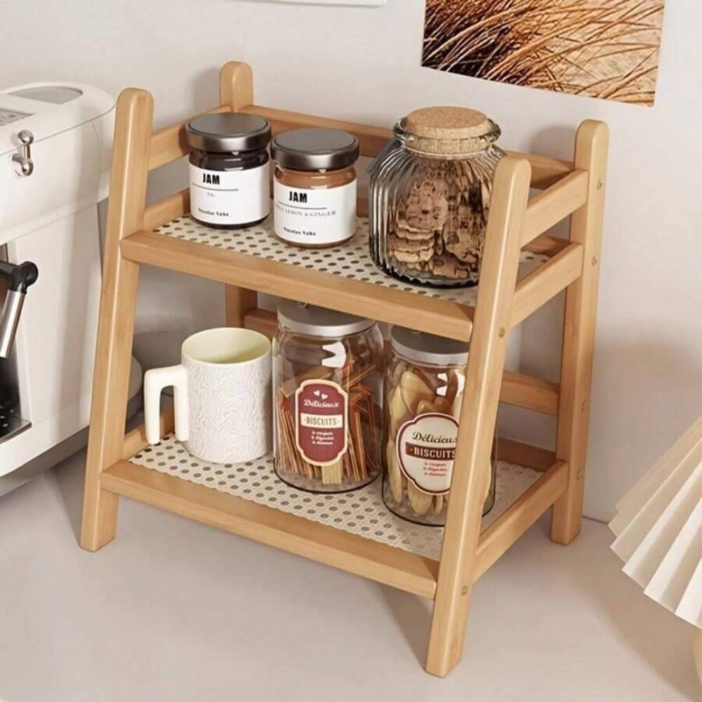 Commercial Kitchen Shed - 2-Tier Bamboo Countertop Storage Rack, Wooden
